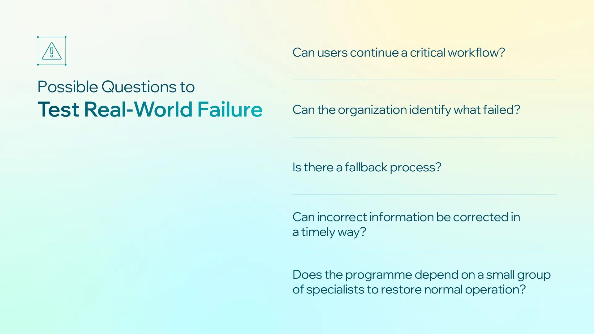 Possible Questions to Test Real-World Failure
