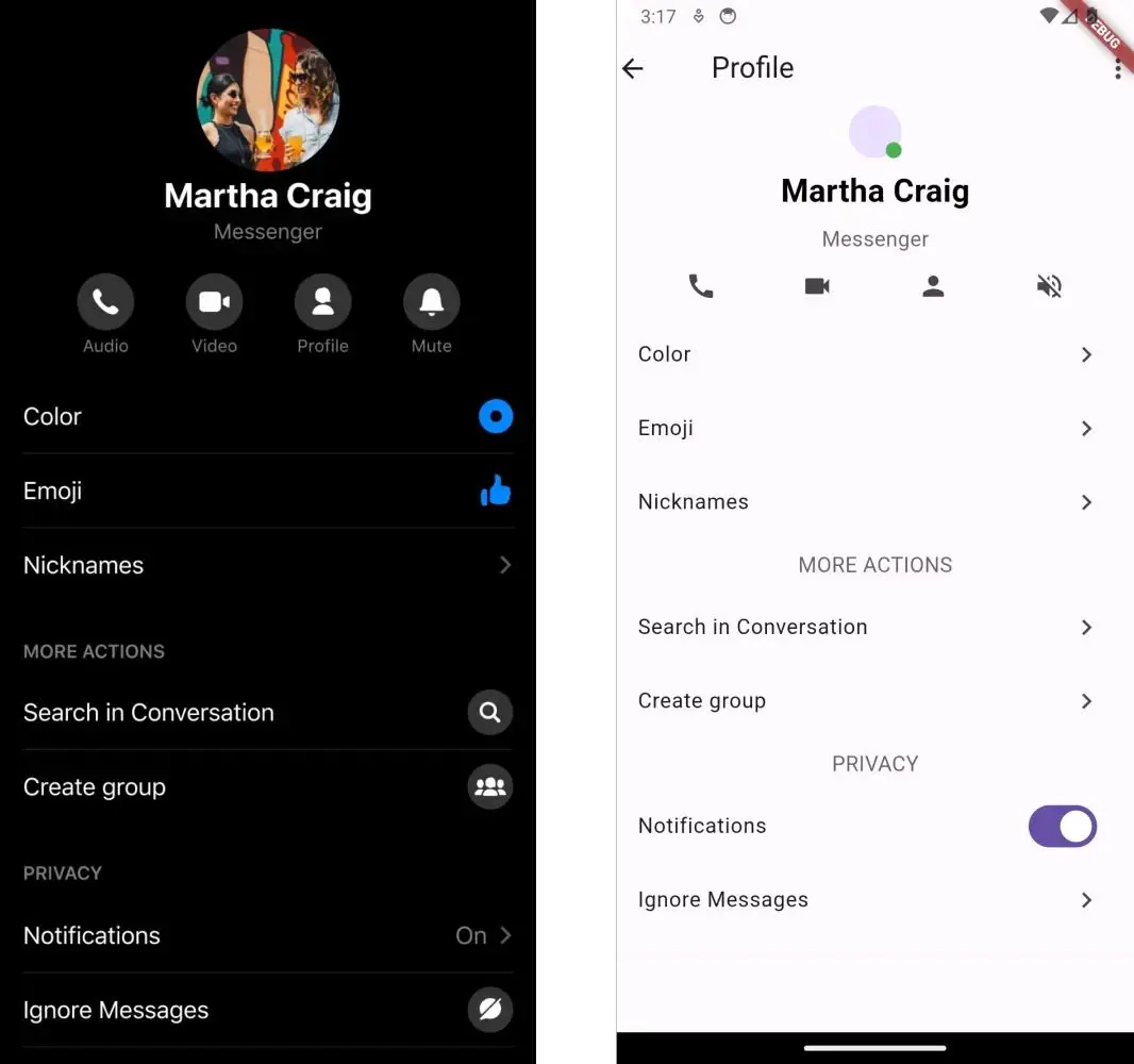 Generate functioning Flutter apps - Messenger profile.jpg