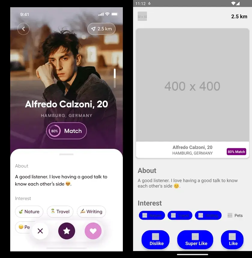 Generate functioning React Native apps - Friendzy Profile.png
